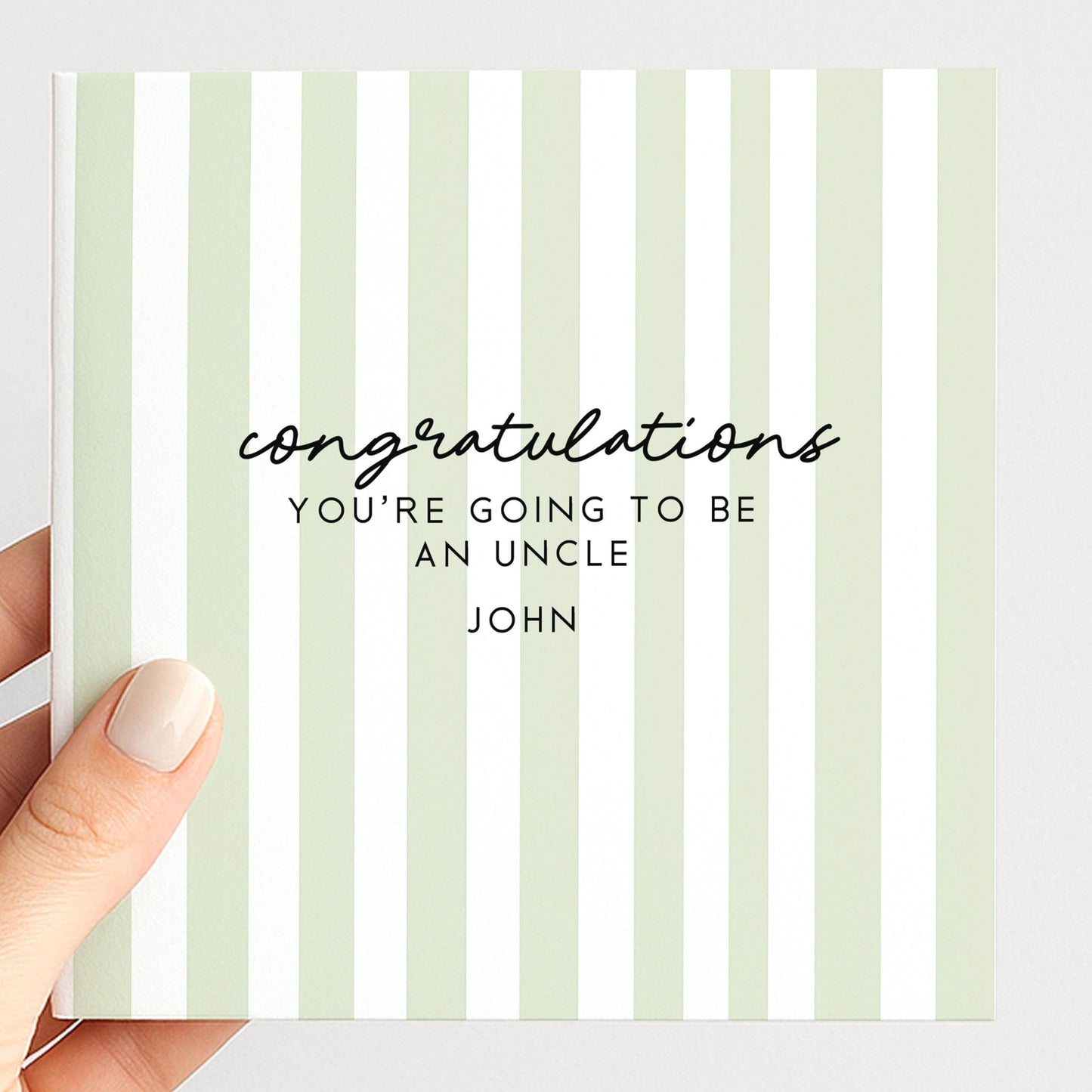 Going To Be Uncle Card – Personalised Sage Green Striped Announcement