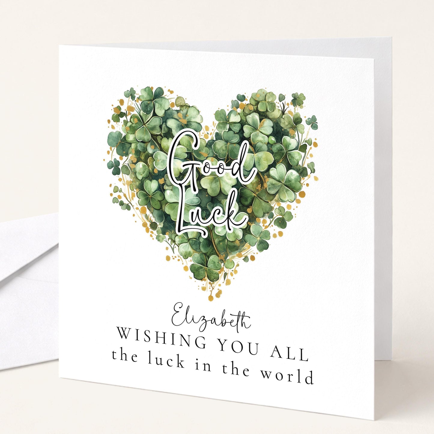 Good Luck Card – Personalised Clover Heart Greeting With Best Wishes