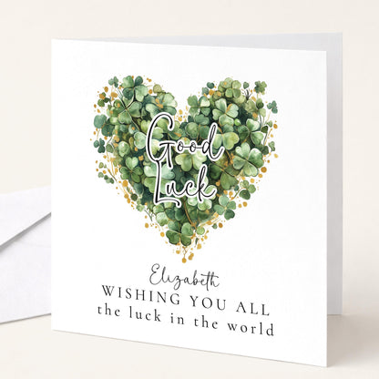 Good Luck Card – Personalised Clover Heart Greeting With Best Wishes