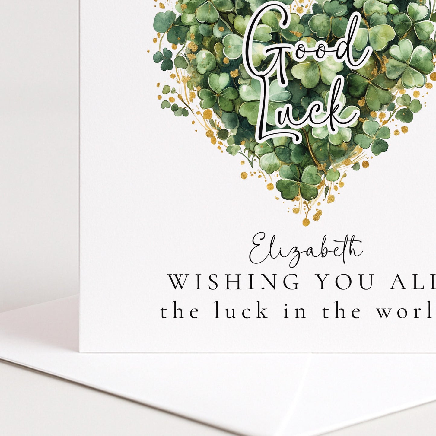 Good Luck Card – Personalised Clover Heart Greeting With Best Wishes