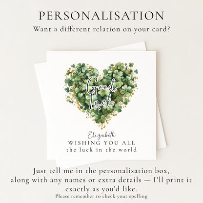 Good Luck Card – Personalised Clover Heart Greeting With Best Wishes