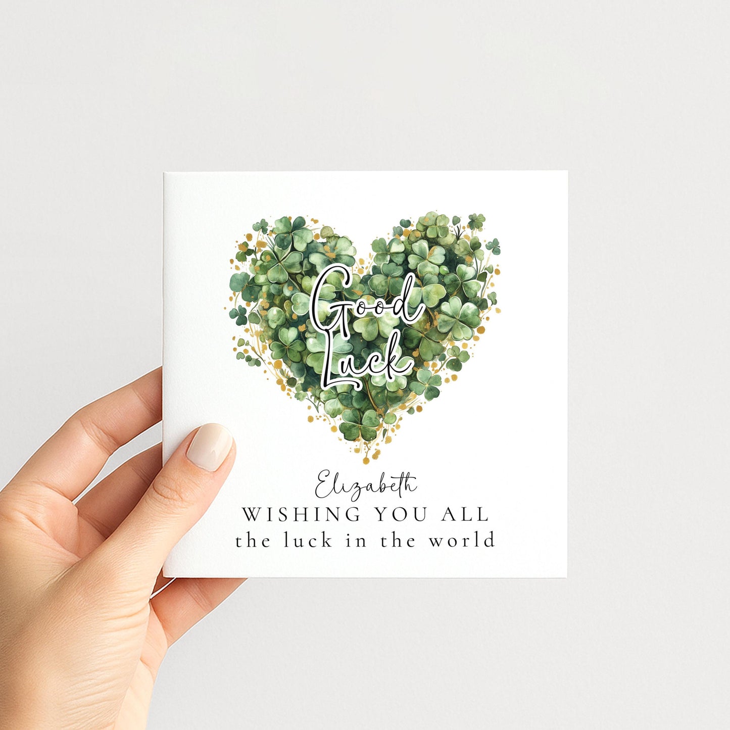 Good Luck Card – Personalised Clover Heart Greeting With Best Wishes