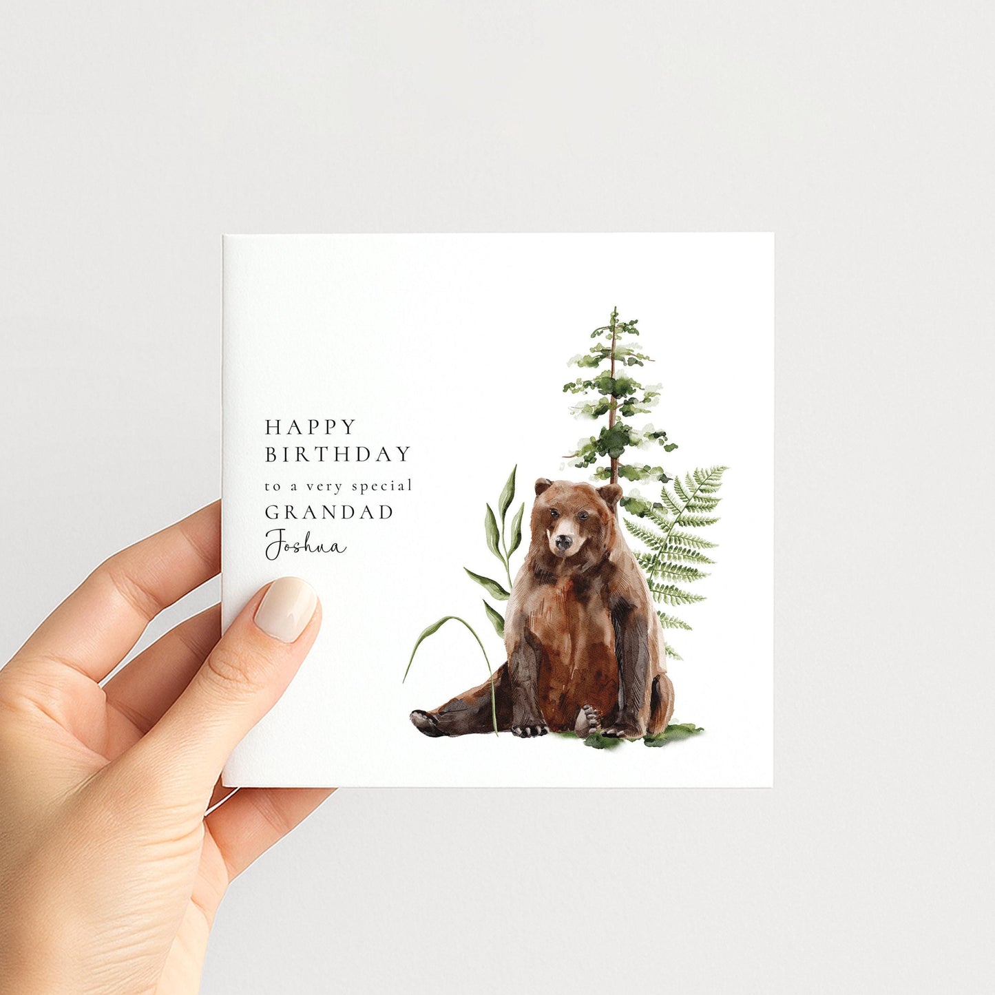 Grandad Birthday Card - Personalised Woodland Bear Card With Custom Name