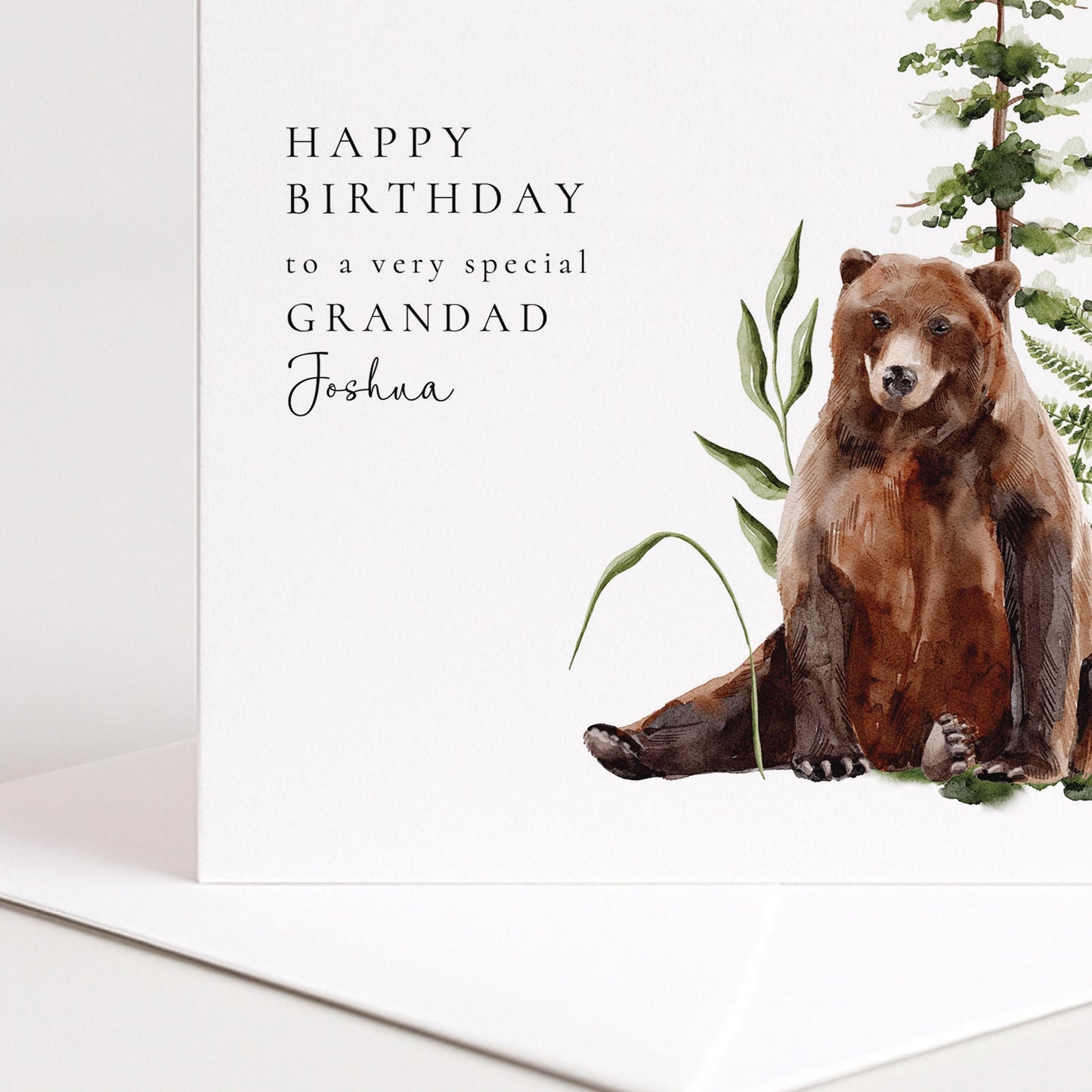 Grandad Birthday Card - Personalised Woodland Bear Card With Custom Name