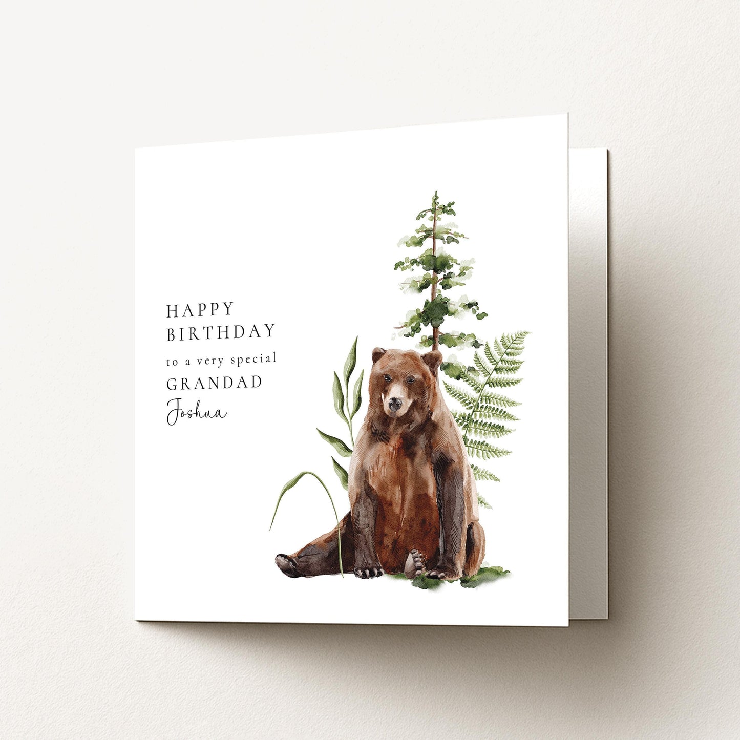 Grandad Birthday Card - Personalised Woodland Bear Card With Custom Name