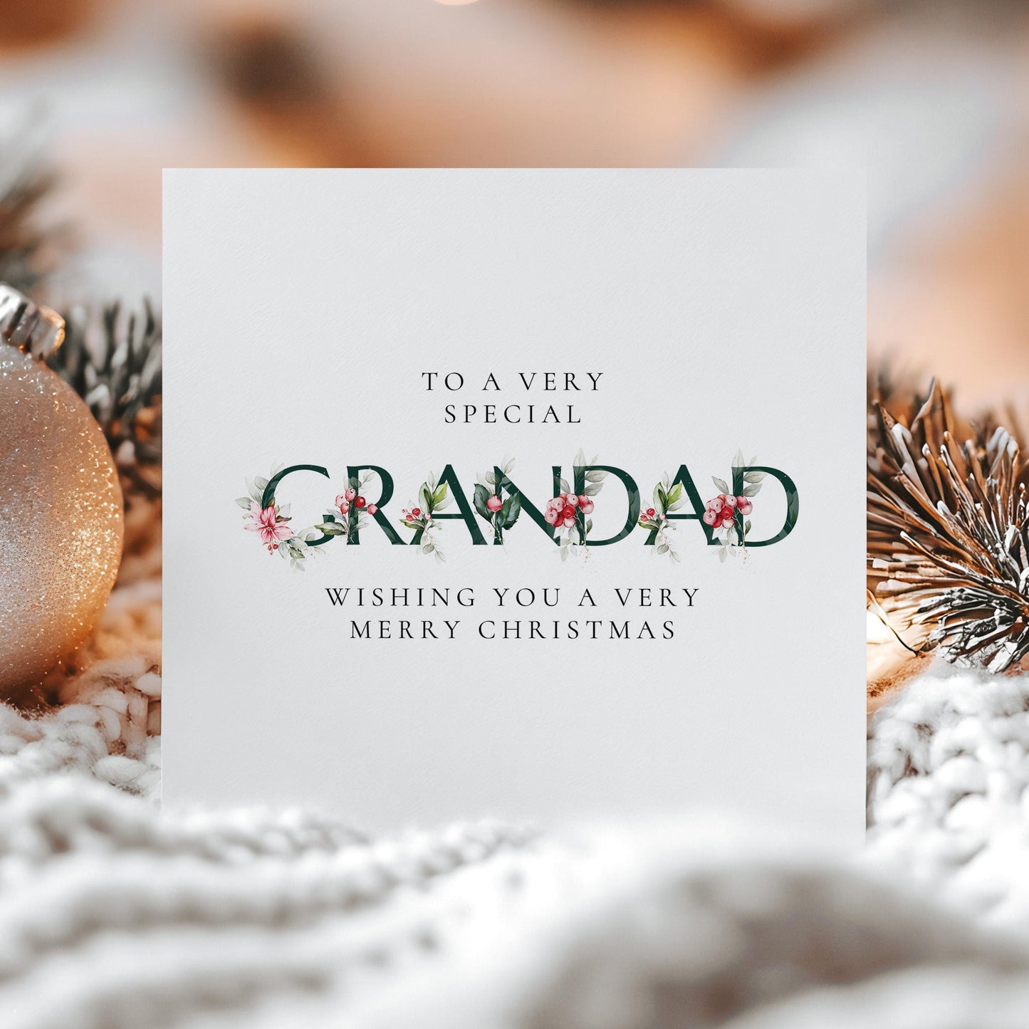Grandad Christmas Card – Botanical Floral Festive Design With Matte Finish