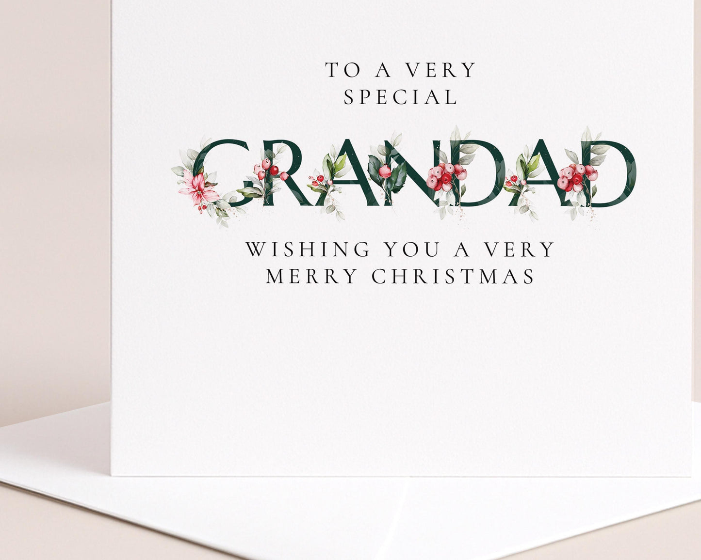 Grandad Christmas Card – Botanical Floral Festive Design With Matte Finish