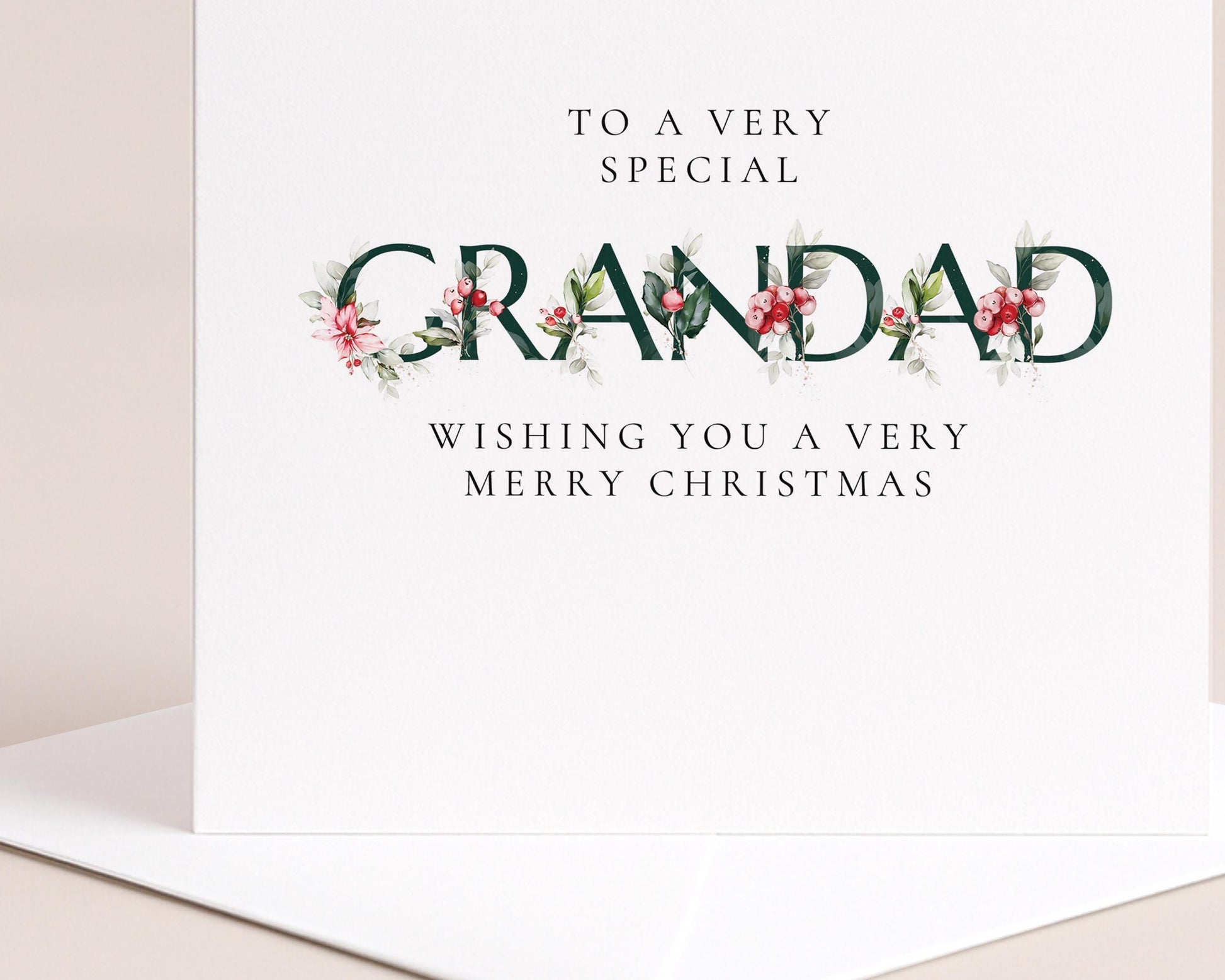 Grandad Christmas Card – Botanical Floral Festive Design With Matte Finish
