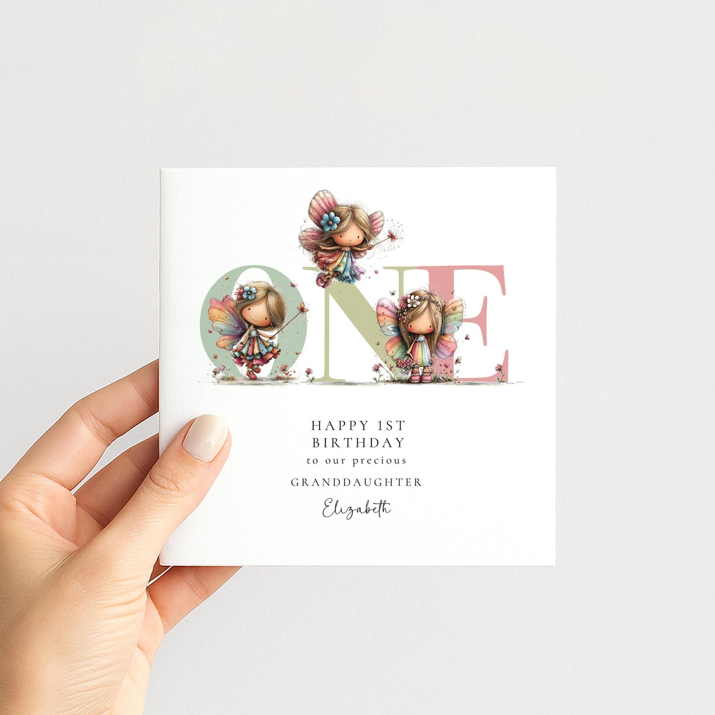 Granddaughter 1st Birthday Card – Personalized Fairy Theme Keepsake Card