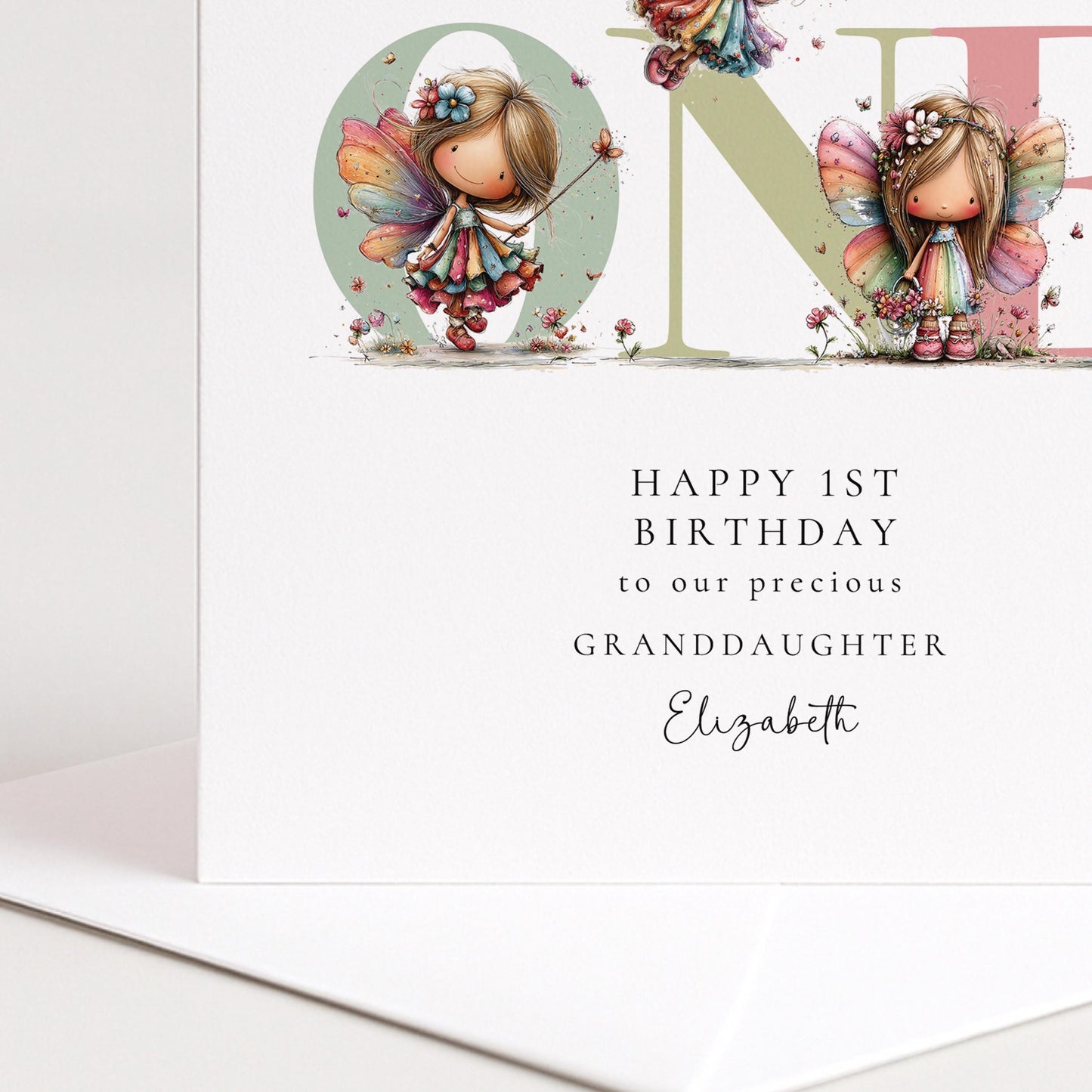 Granddaughter 1st Birthday Card – Personalized Fairy Theme Keepsake Card