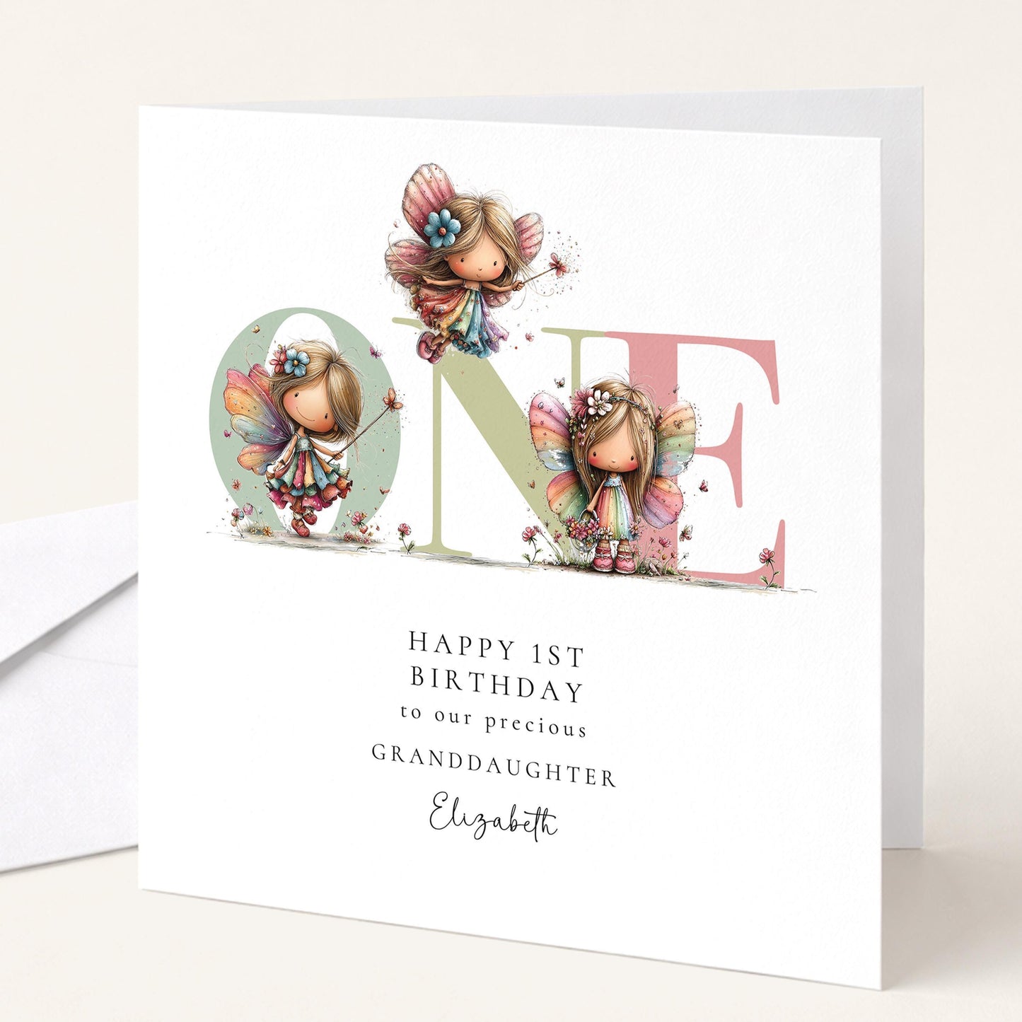Granddaughter 1st Birthday Card – Personalized Fairy Theme Keepsake Card