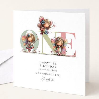 Granddaughter 1st Birthday Card – Personalized Fairy Theme Keepsake Card