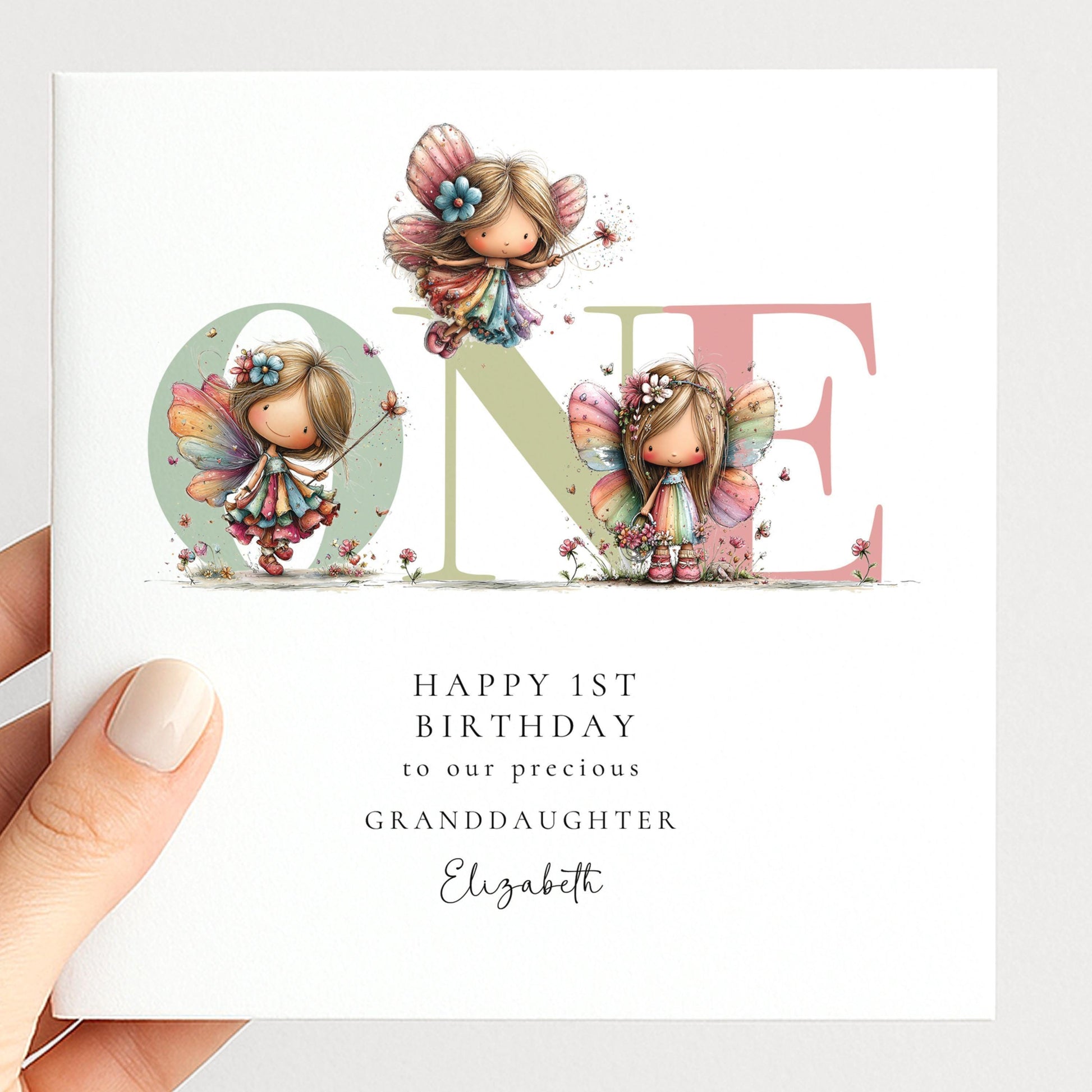 Granddaughter 1st Birthday Card – Personalized Fairy Theme Keepsake Card