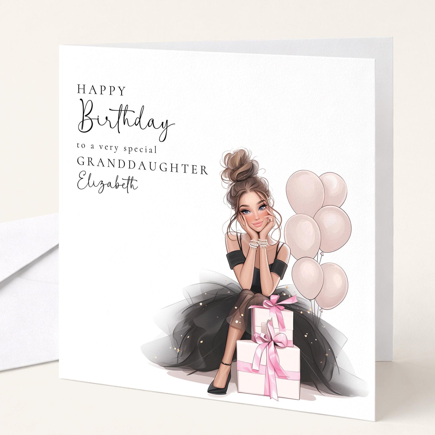 Colorful birthday card for a brunette teenage granddaughter from Whimsi Lilley, featuring cheerful design and heartfelt message.