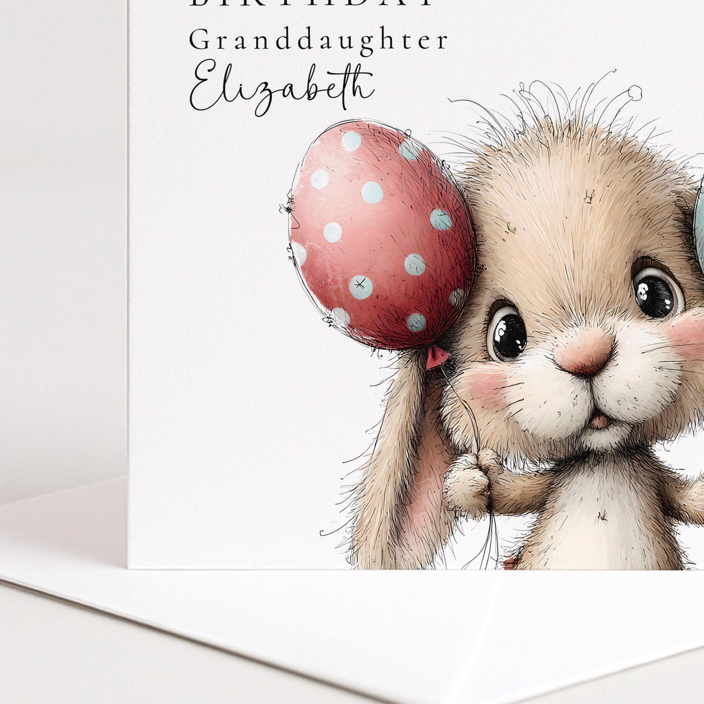 Granddaughter Birthday Card – Cute Bunny Rabbit With Balloons | Personalised Keepsake