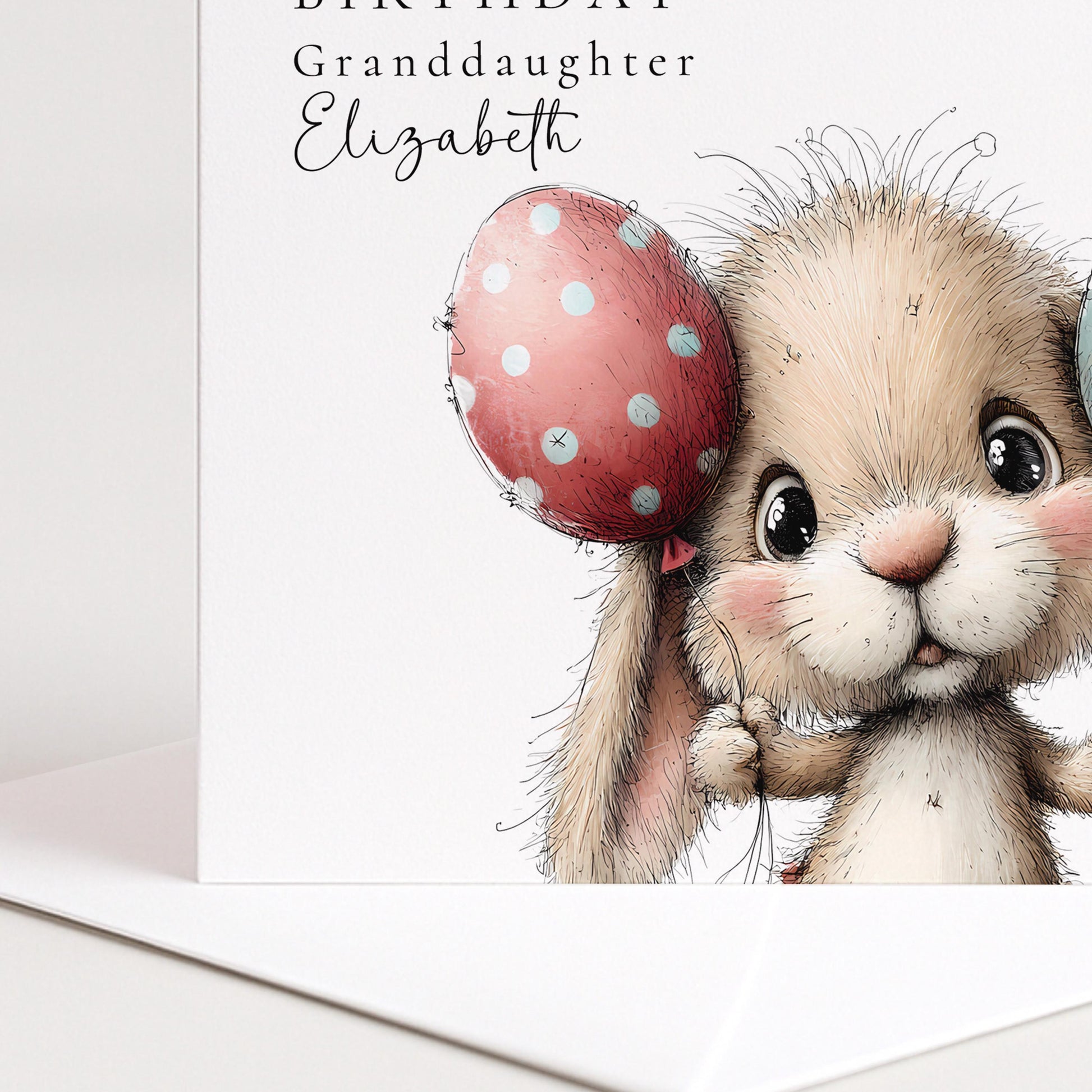 Granddaughter Birthday Card – Cute Bunny Rabbit With Balloons | Personalised Keepsake