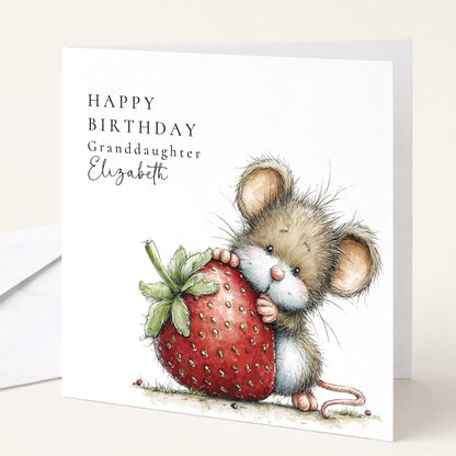 Granddaughter Birthday Card – Cute Mouse Illustration | Personalised Name, Matte Finish