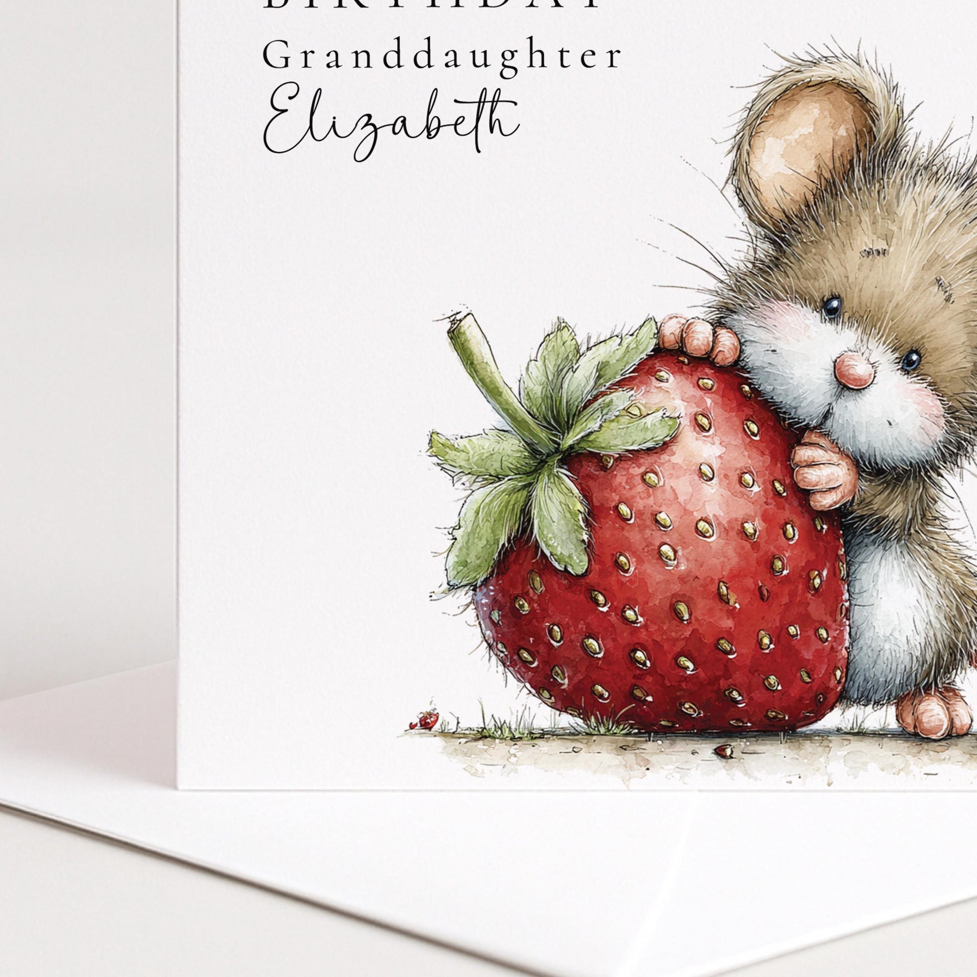 Granddaughter Birthday Card – Cute Mouse Illustration | Personalised Name, Matte Finish