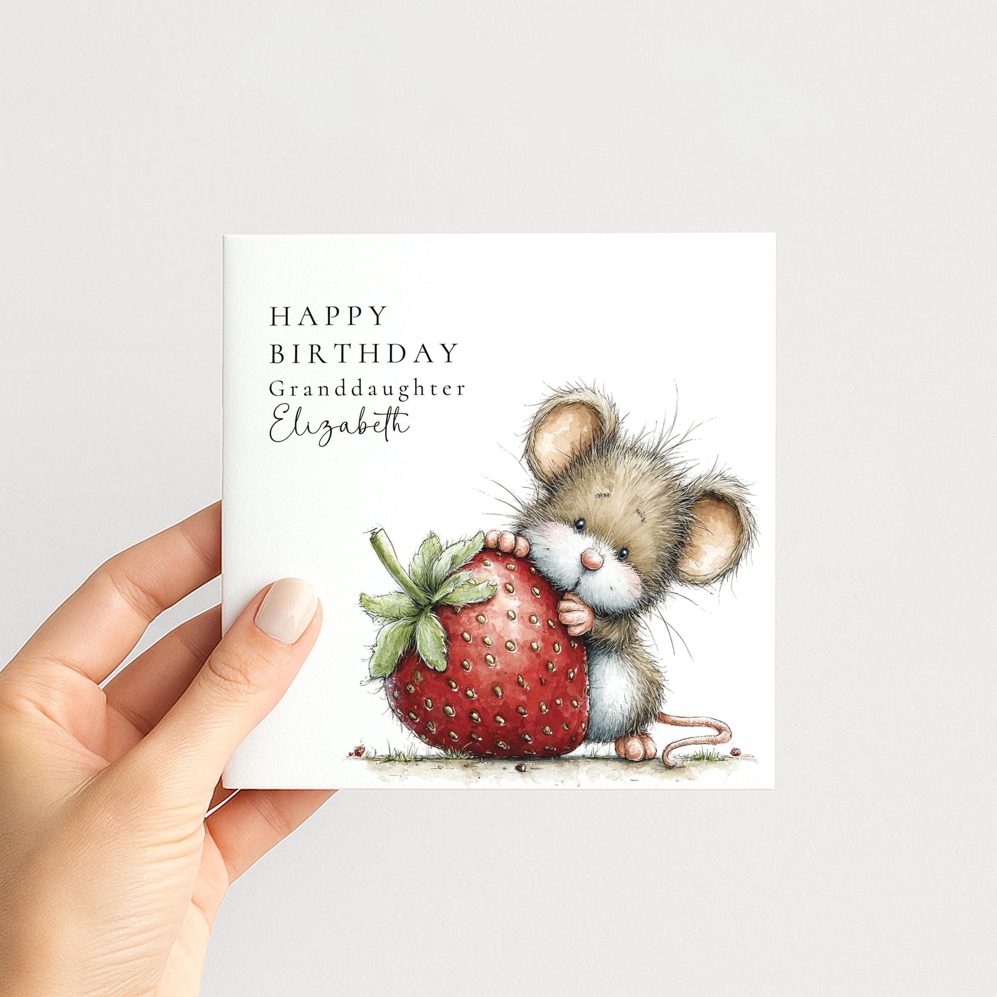 Granddaughter Birthday Card – Cute Mouse Illustration | Personalised Name, Matte Finish