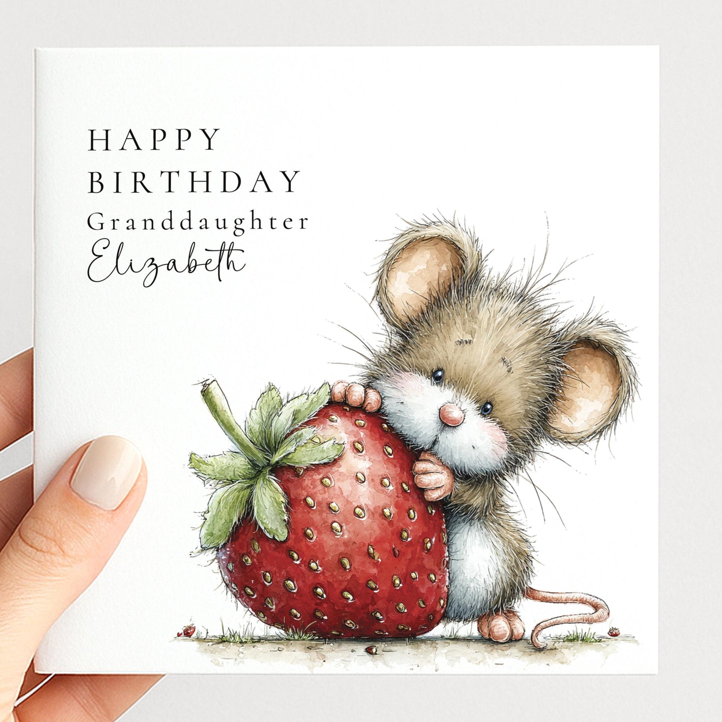 Granddaughter Birthday Card – Cute Mouse Illustration | Personalised Name, Matte Finish