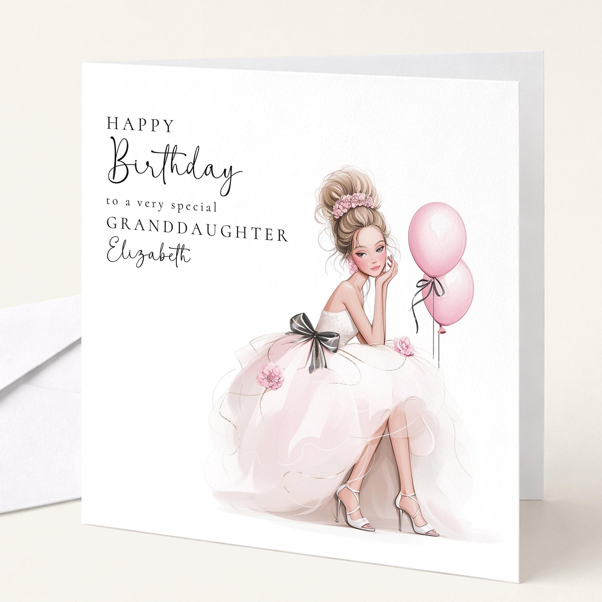 Personalized blonde teenage granddaughter birthday card from Whimsi Lilley, featuring colorful birthday design and heartfelt message.
