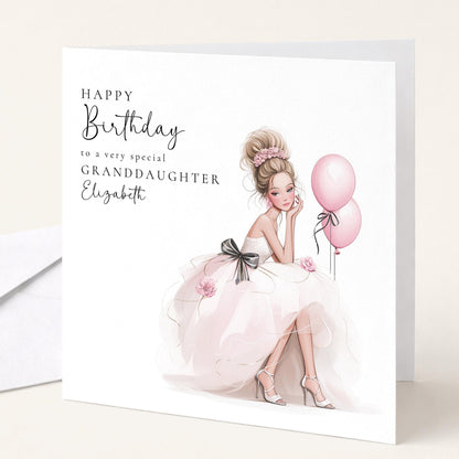 Personalized blonde teenage granddaughter birthday card from Whimsi Lilley, featuring colorful birthday design and heartfelt message.