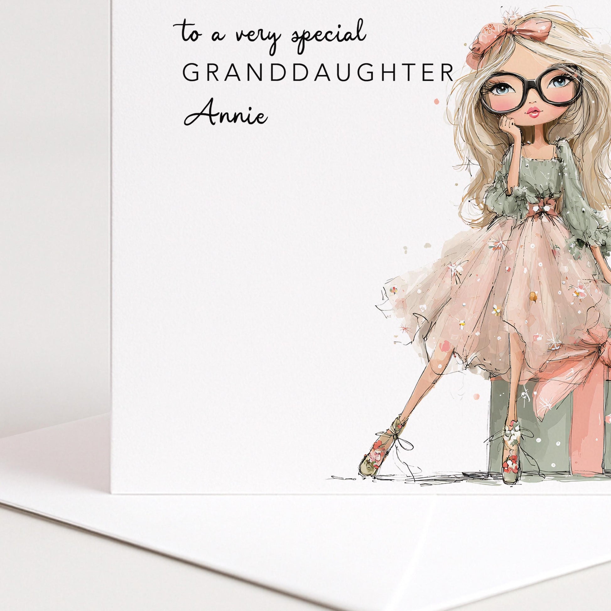 Granddaughter Birthday Card – Personalised Cute Girl Design on Premium Matte Card