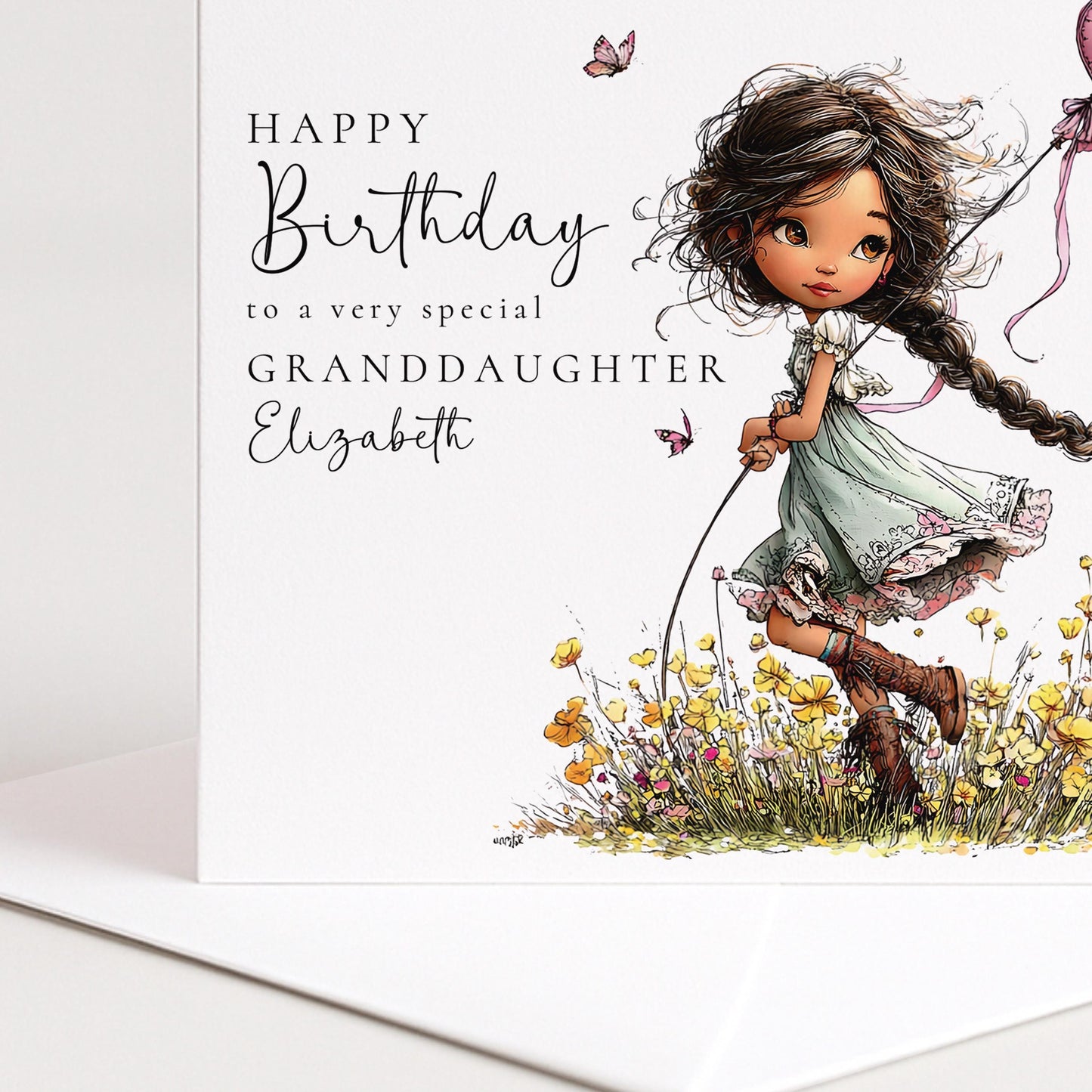 Granddaughter Birthday Card – Personalised Floral Design With Matte Finish