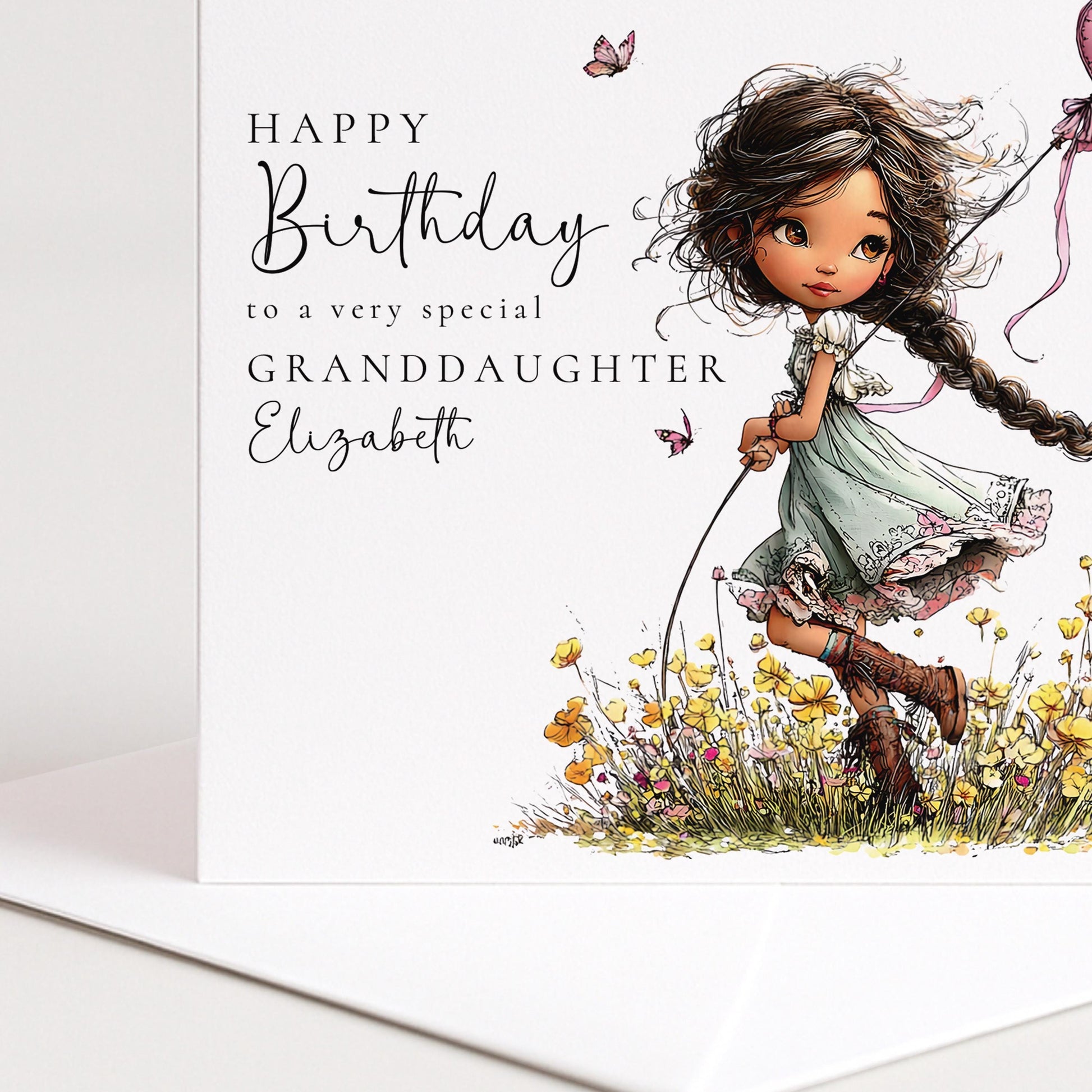 Granddaughter Birthday Card – Personalised Floral Design With Matte Finish