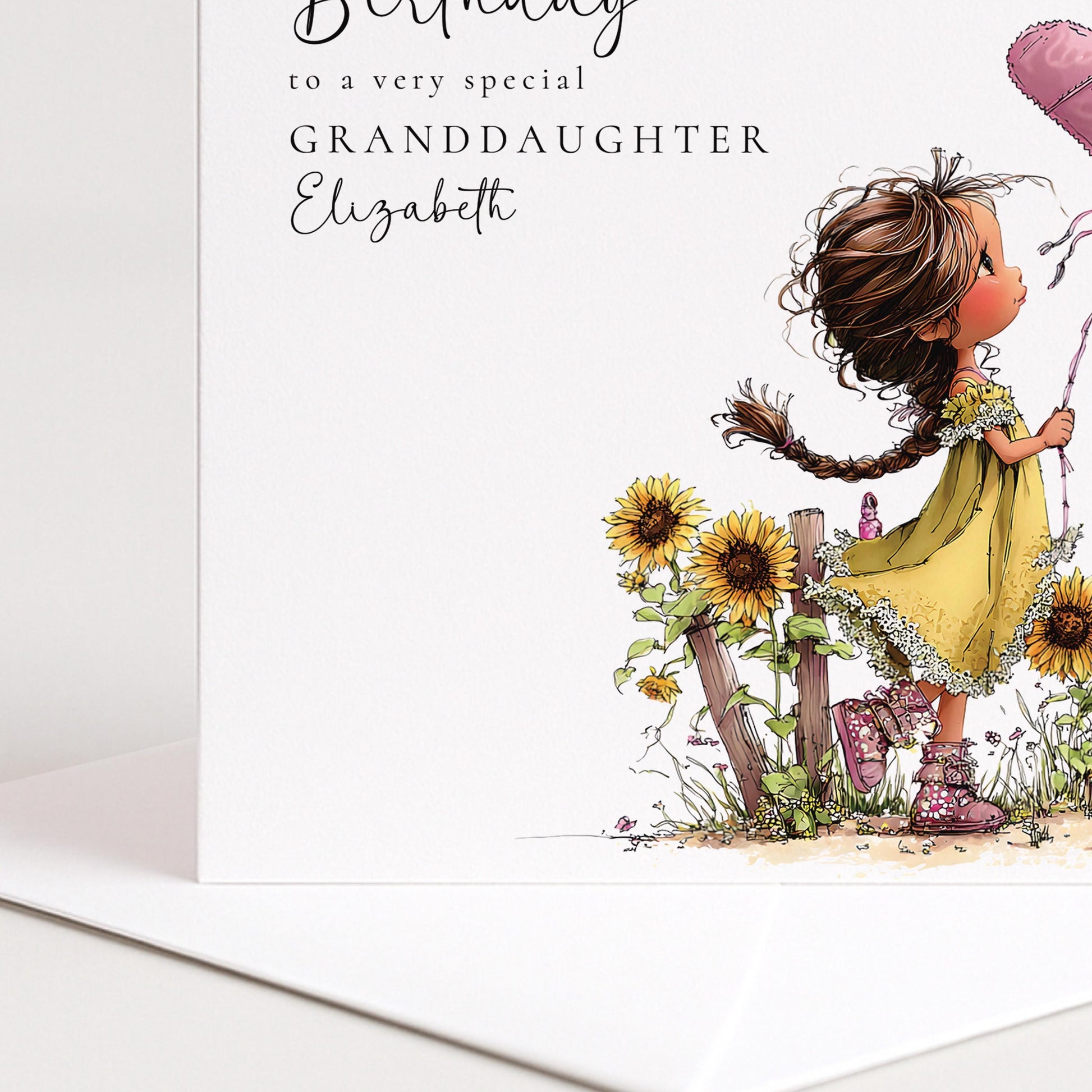 Granddaughter Birthday Card - Personalised Heart Kite Floral Keepsake