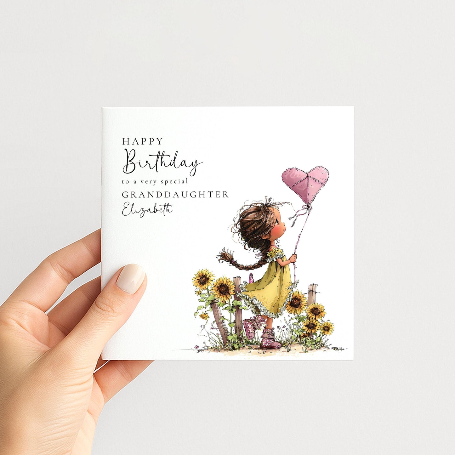 Granddaughter Birthday Card - Personalised Heart Kite Floral Keepsake
