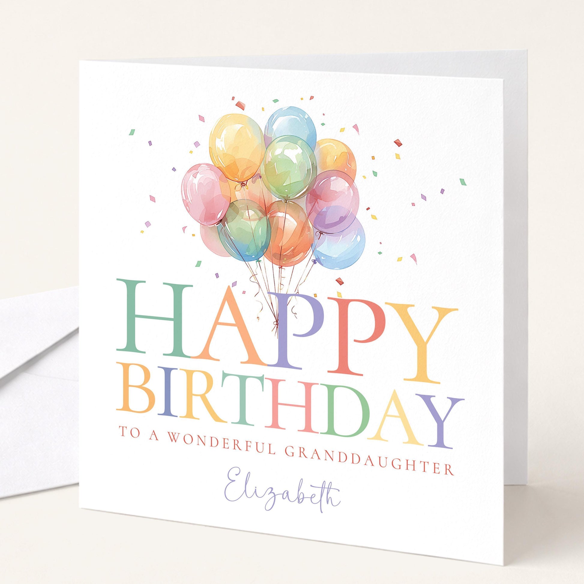 Granddaughter Birthday Card - Personalised Keepsake With Colourful Balloons & Matte Finish