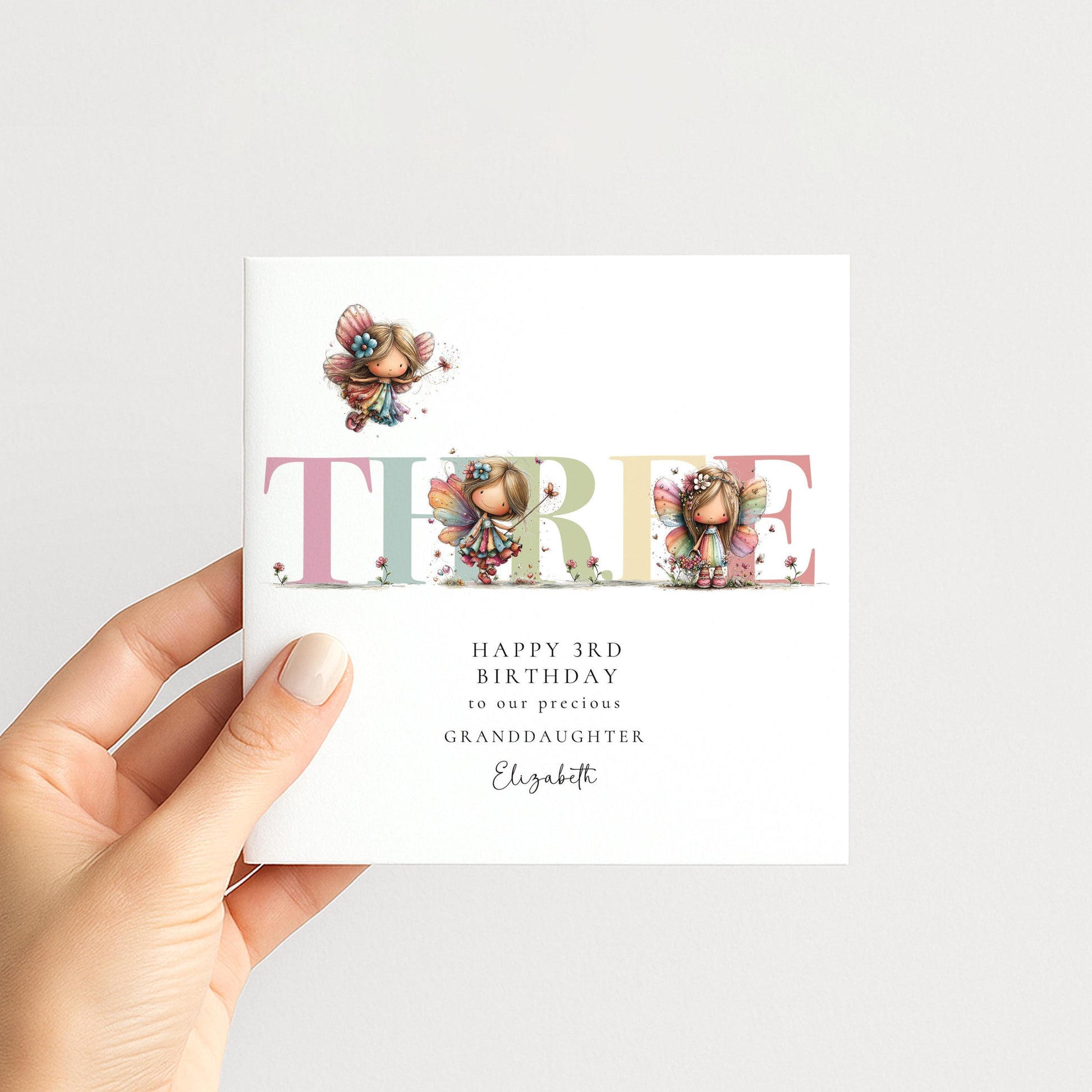 Granddaughter Birthday Card - Personalized 3rd Birthday Keepsake With Fairy Illustration