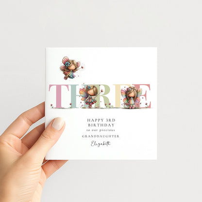 Granddaughter Birthday Card - Personalized 3rd Birthday Keepsake With Fairy Illustration