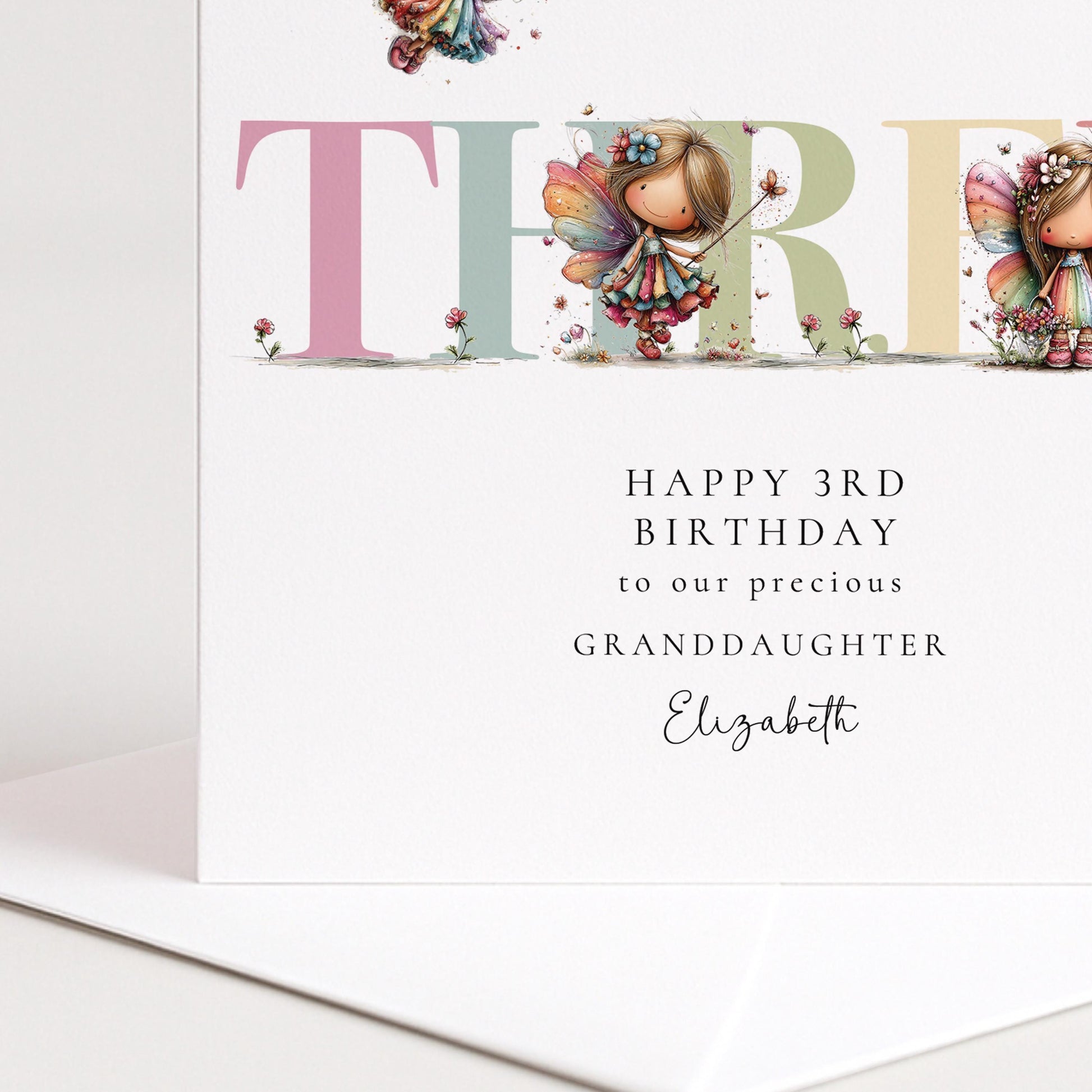 Granddaughter Birthday Card - Personalized 3rd Birthday Keepsake With Fairy Illustration