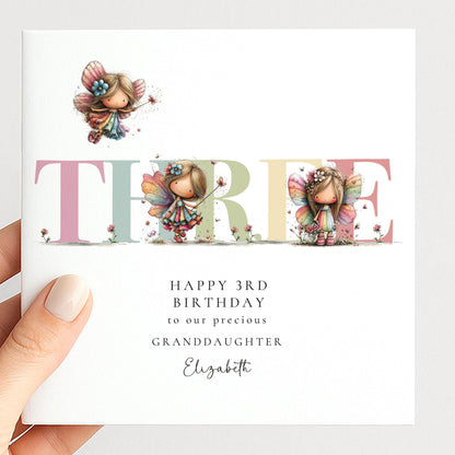 Granddaughter Birthday Card - Personalized 3rd Birthday Keepsake With Fairy Illustration