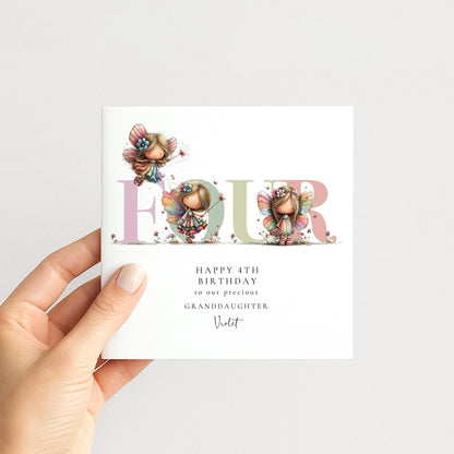Granddaughter Birthday Card – Personalized 4th Birthday Keepsake With Fairy Theme