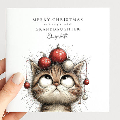 Granddaughter Christmas Card Cute Funny Cat