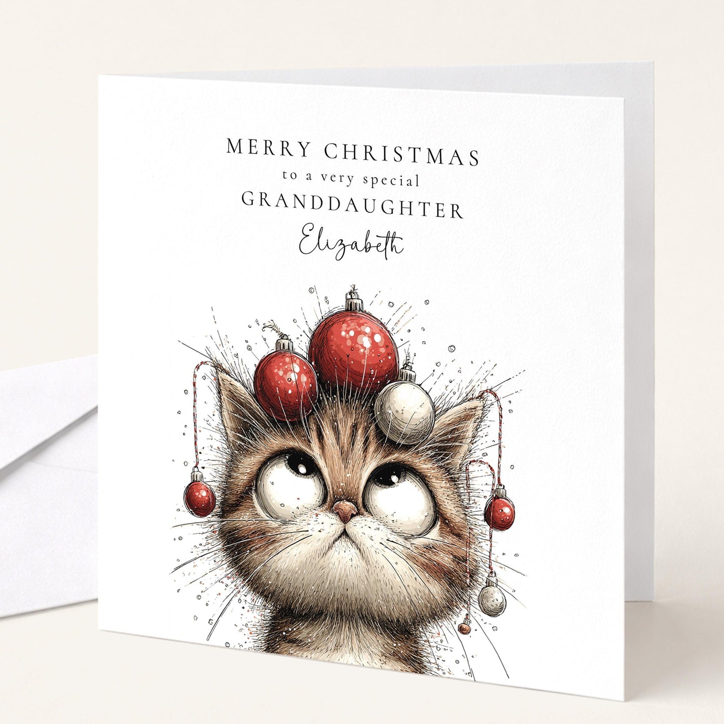 Granddaughter Christmas Card Cute Funny Cat