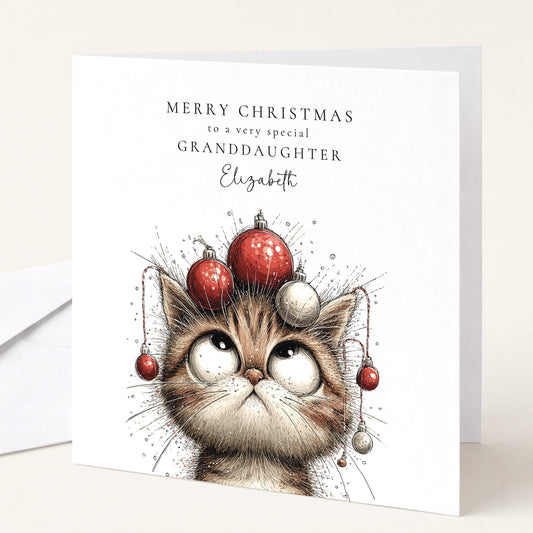 Granddaughter Christmas Card Cute Funny Cat