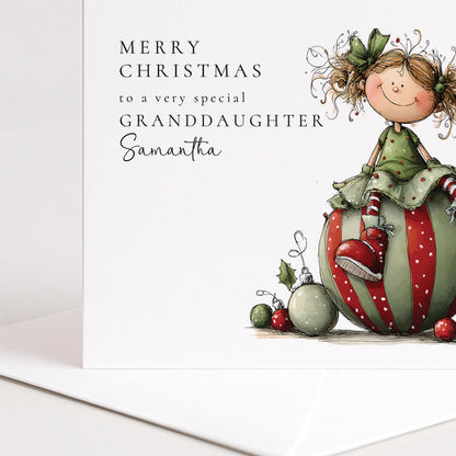 Granddaughter Christmas Card – Personalised Cute Bauble Design
