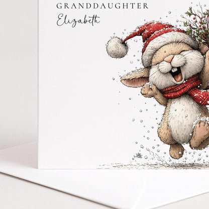 Granddaughter Christmas Card – Personalised Cute Bunny With Matte Finish