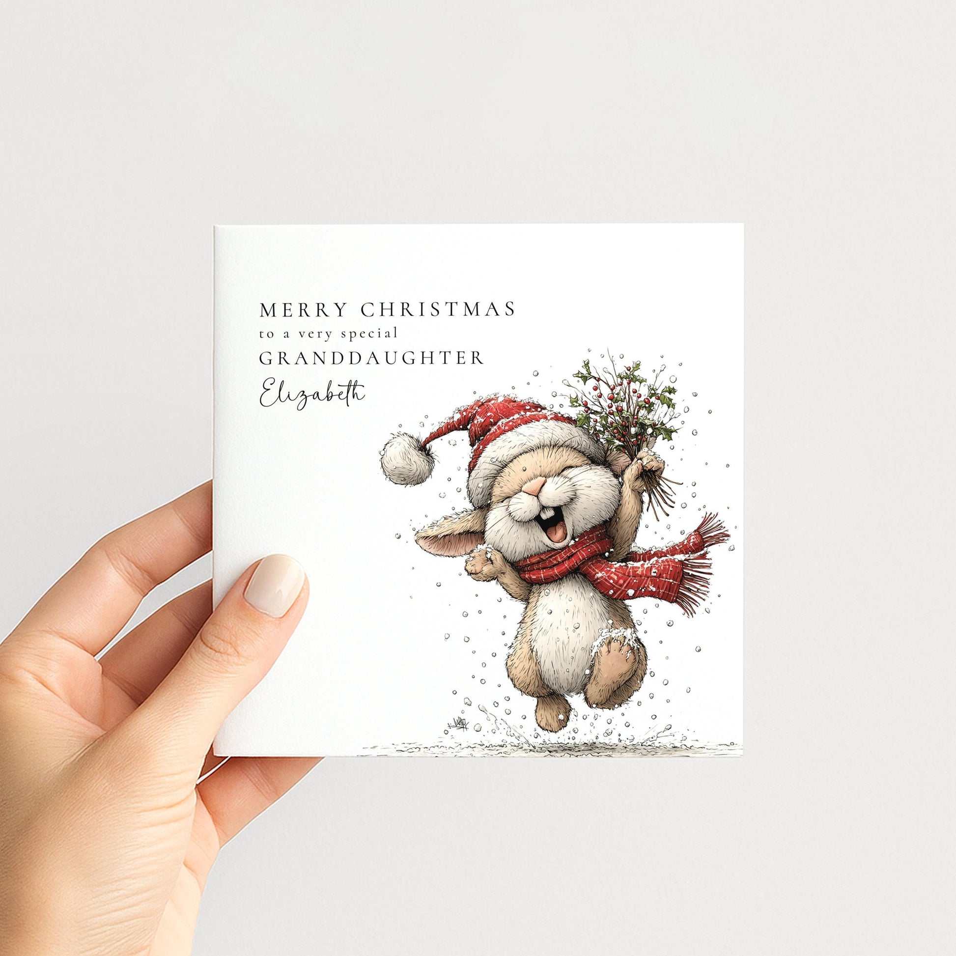 Granddaughter Christmas Card – Personalised Cute Bunny With Matte Finish