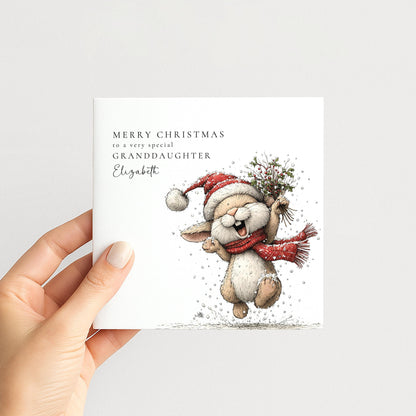 Granddaughter Christmas Card – Personalised Cute Bunny With Matte Finish