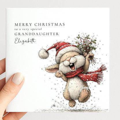 Granddaughter Christmas Card – Personalised Cute Bunny With Matte Finish