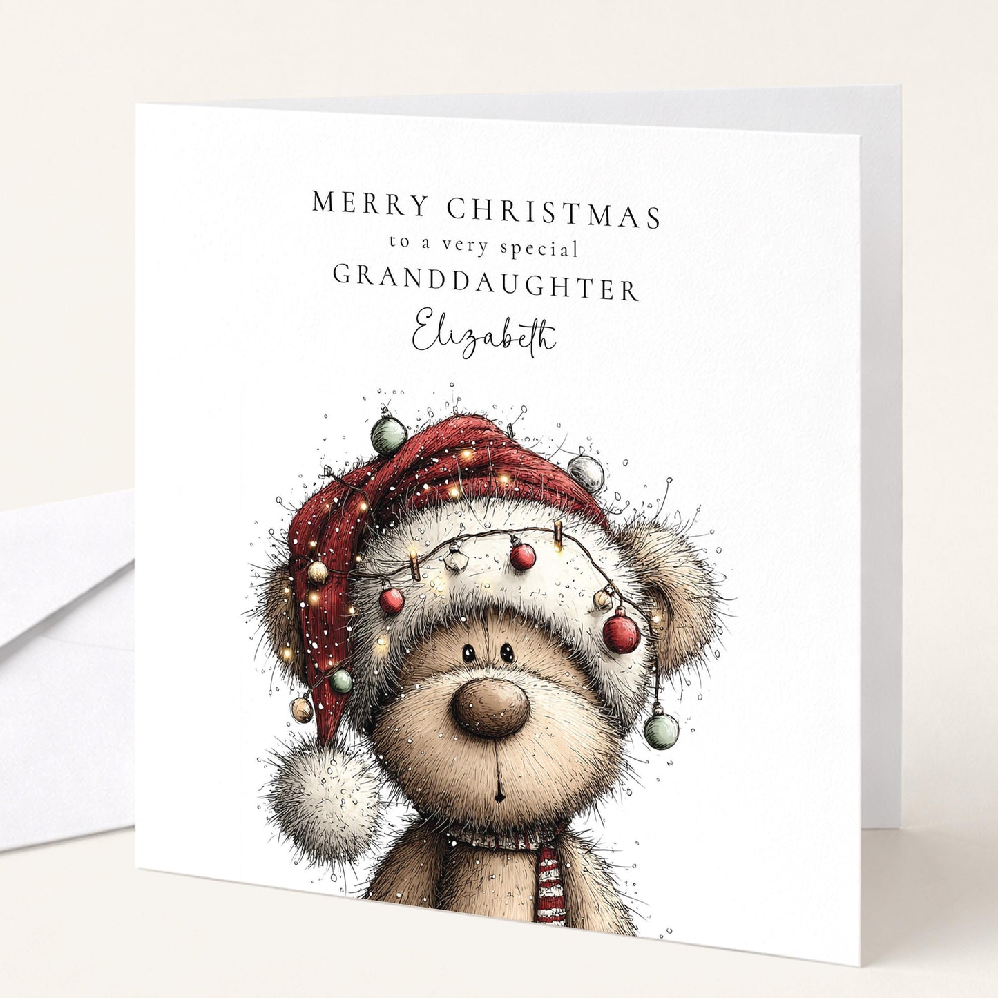 Granddaughter Christmas Card - Personalised Cute Teddy Holiday Keepsake