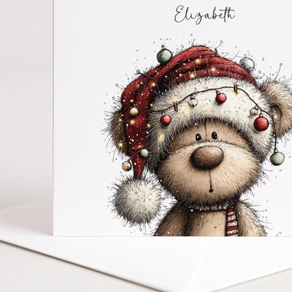 Granddaughter Christmas Card - Personalised Cute Teddy Holiday Keepsake