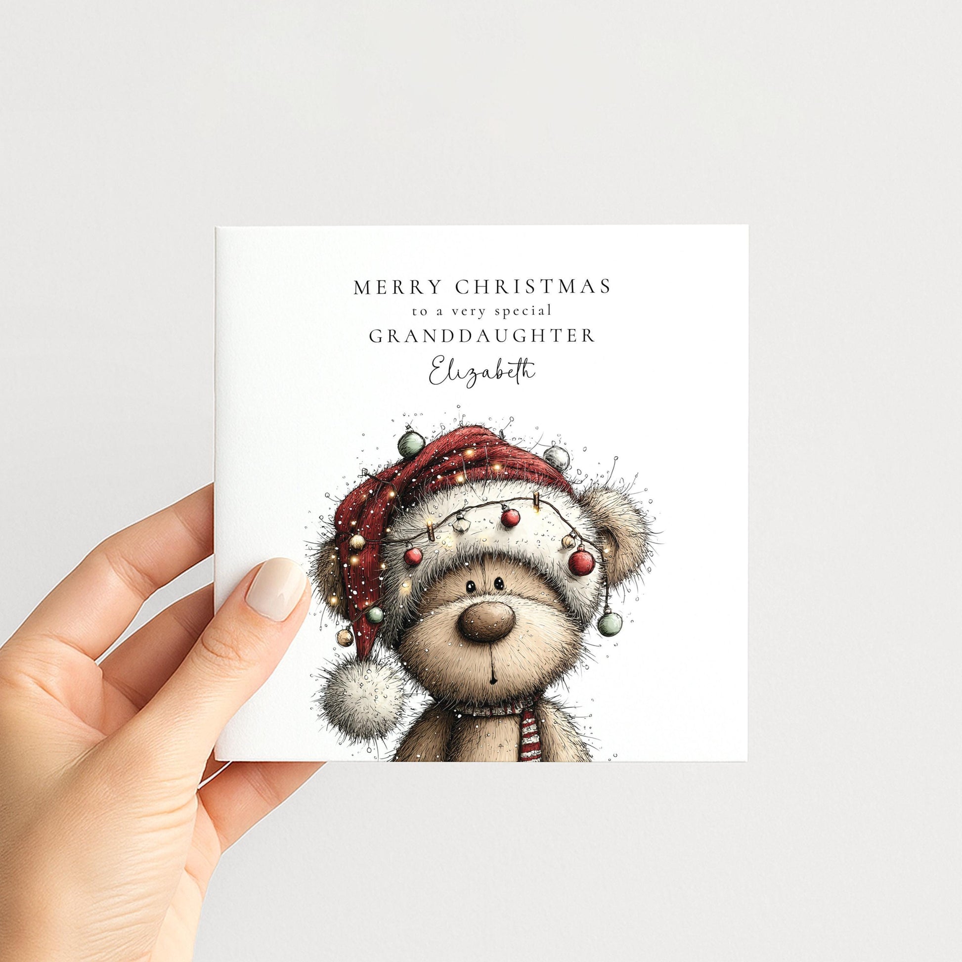 Granddaughter Christmas Card - Personalised Cute Teddy Holiday Keepsake