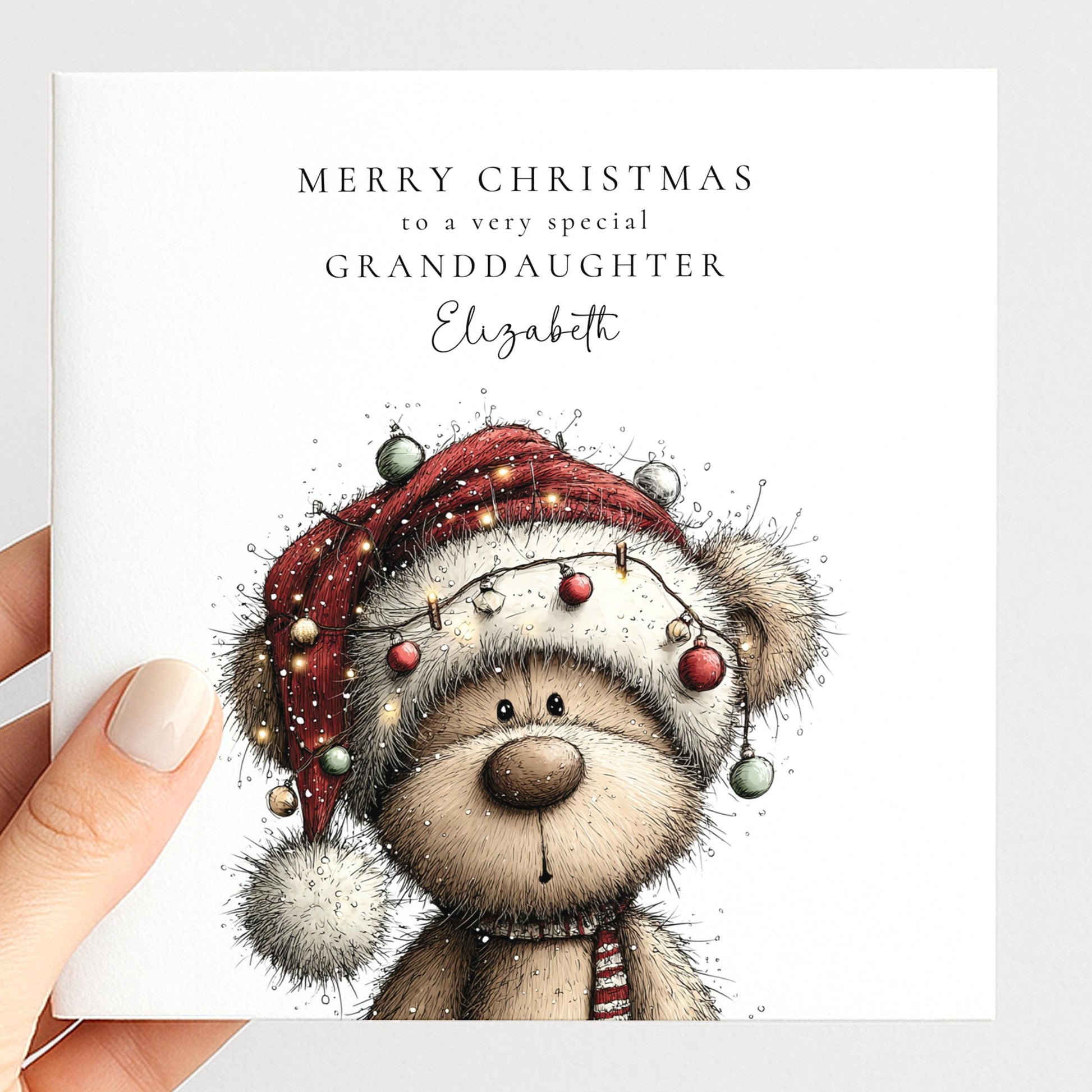 Granddaughter Christmas Card - Personalised Cute Teddy Holiday Keepsake