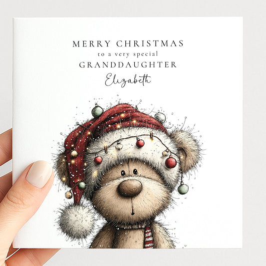 Granddaughter Christmas Card - Personalised Cute Teddy Holiday Keepsake